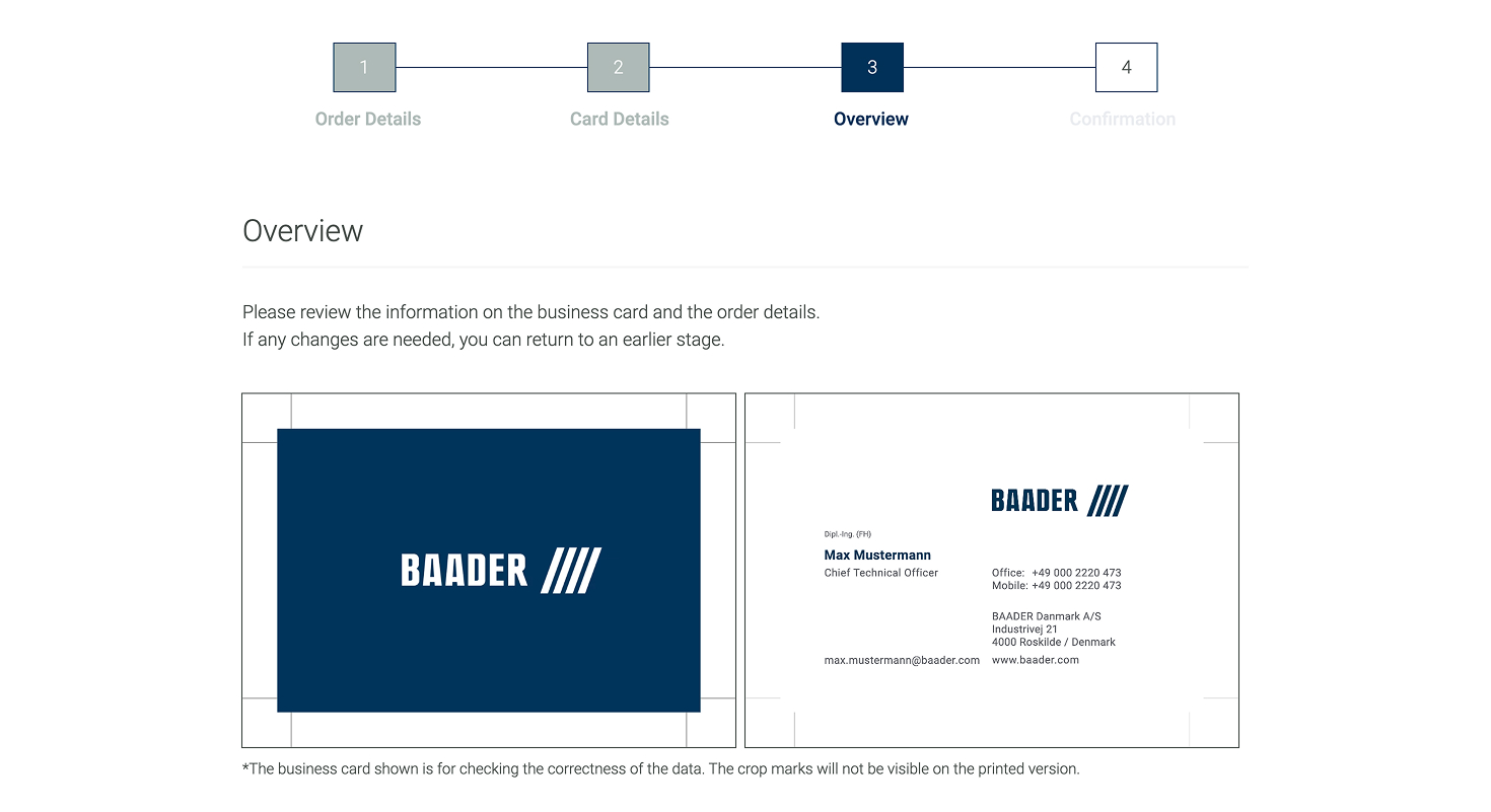 BAADER Business Card Tool Screenshot