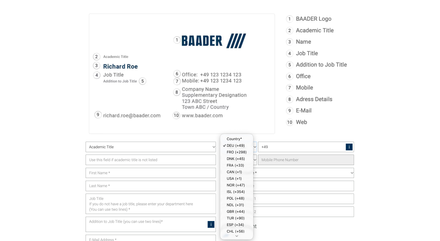 BAADER Business Card Tool Screenshot