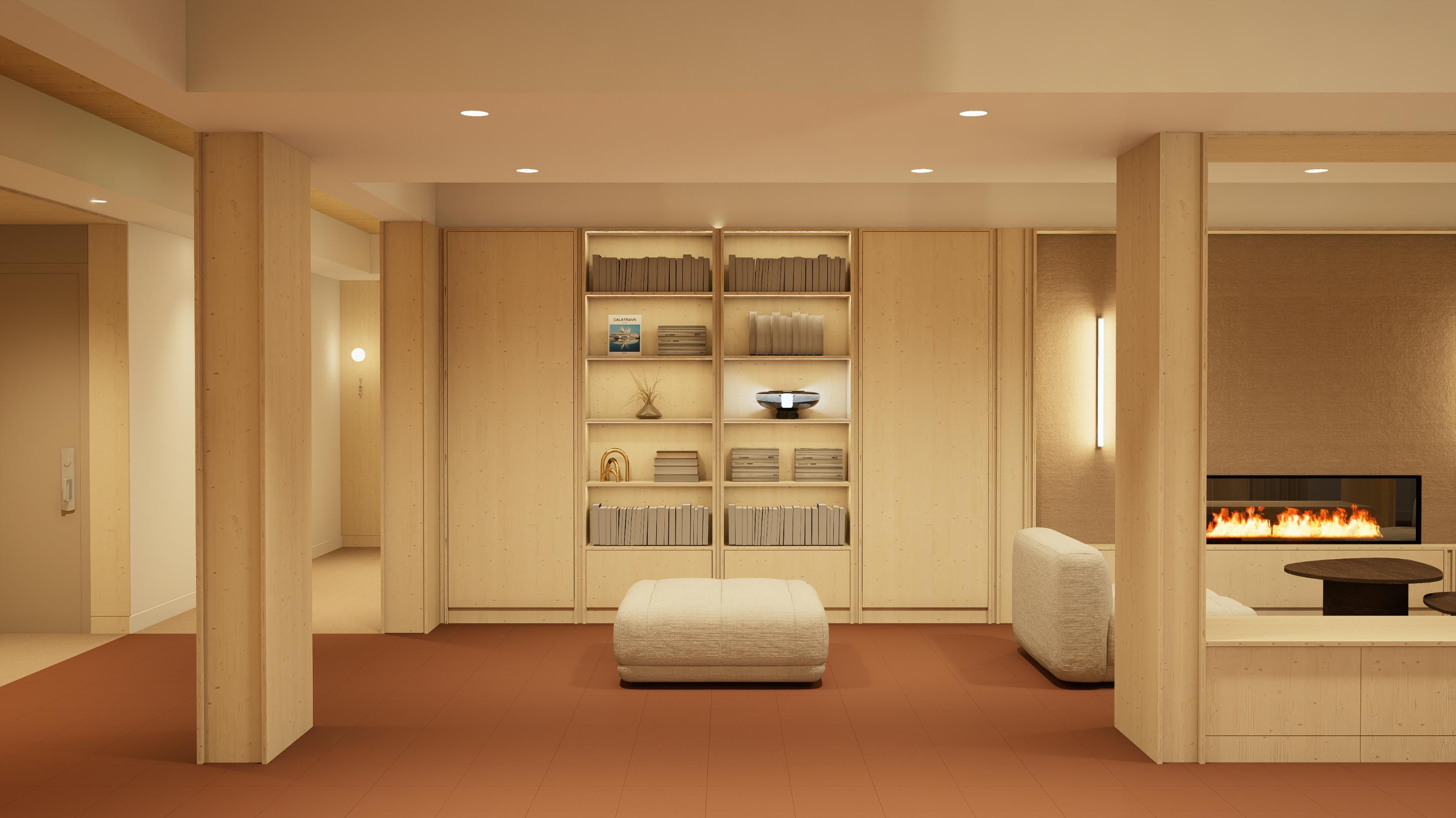 The lobby with a library
