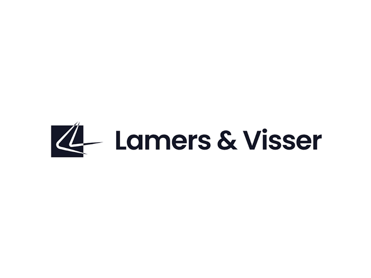 Logo of Lamers & Visser with a navy blue square containing a stylized white line graphic, next to the company name in bold text.