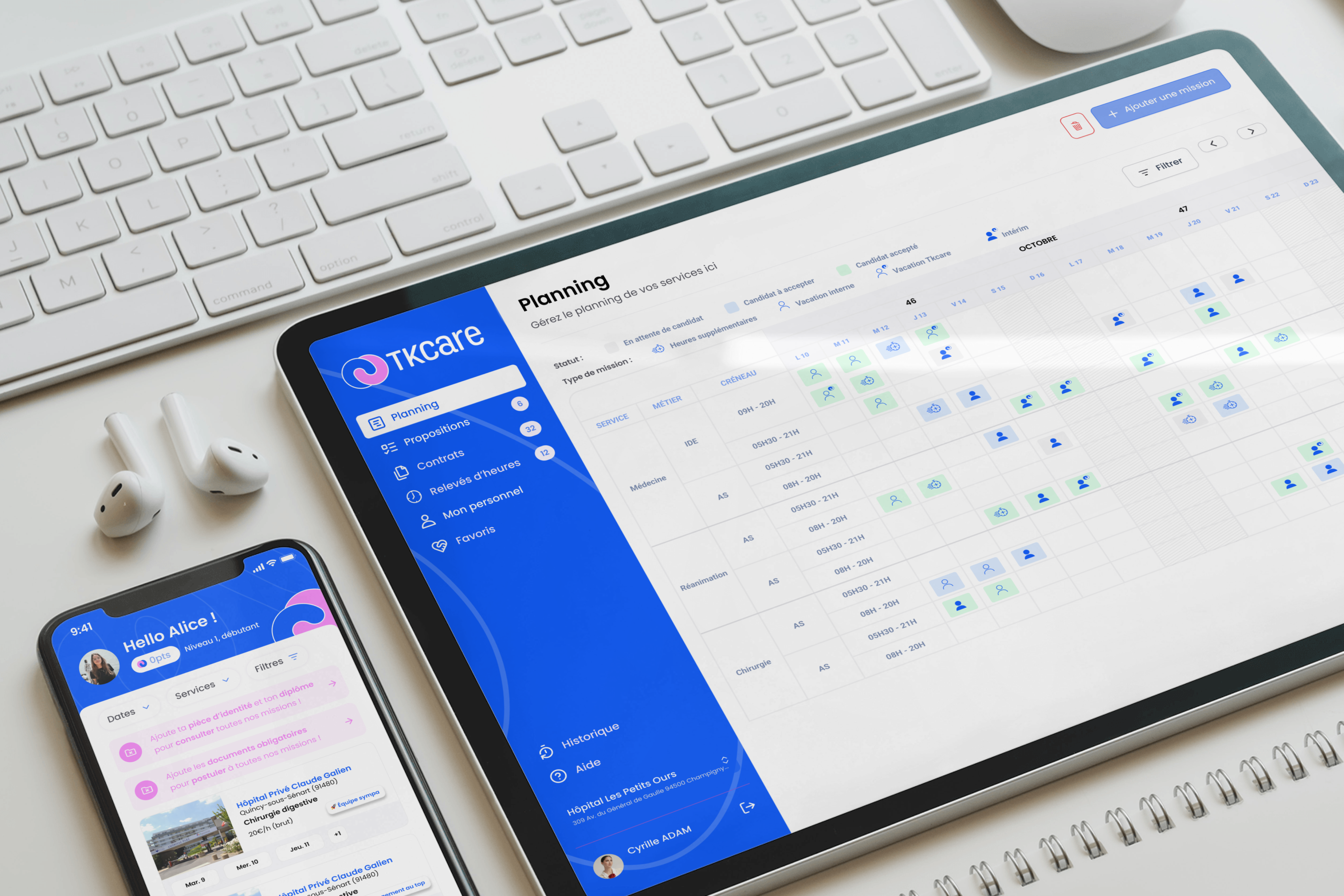 application tkcare sur mobile et tablette