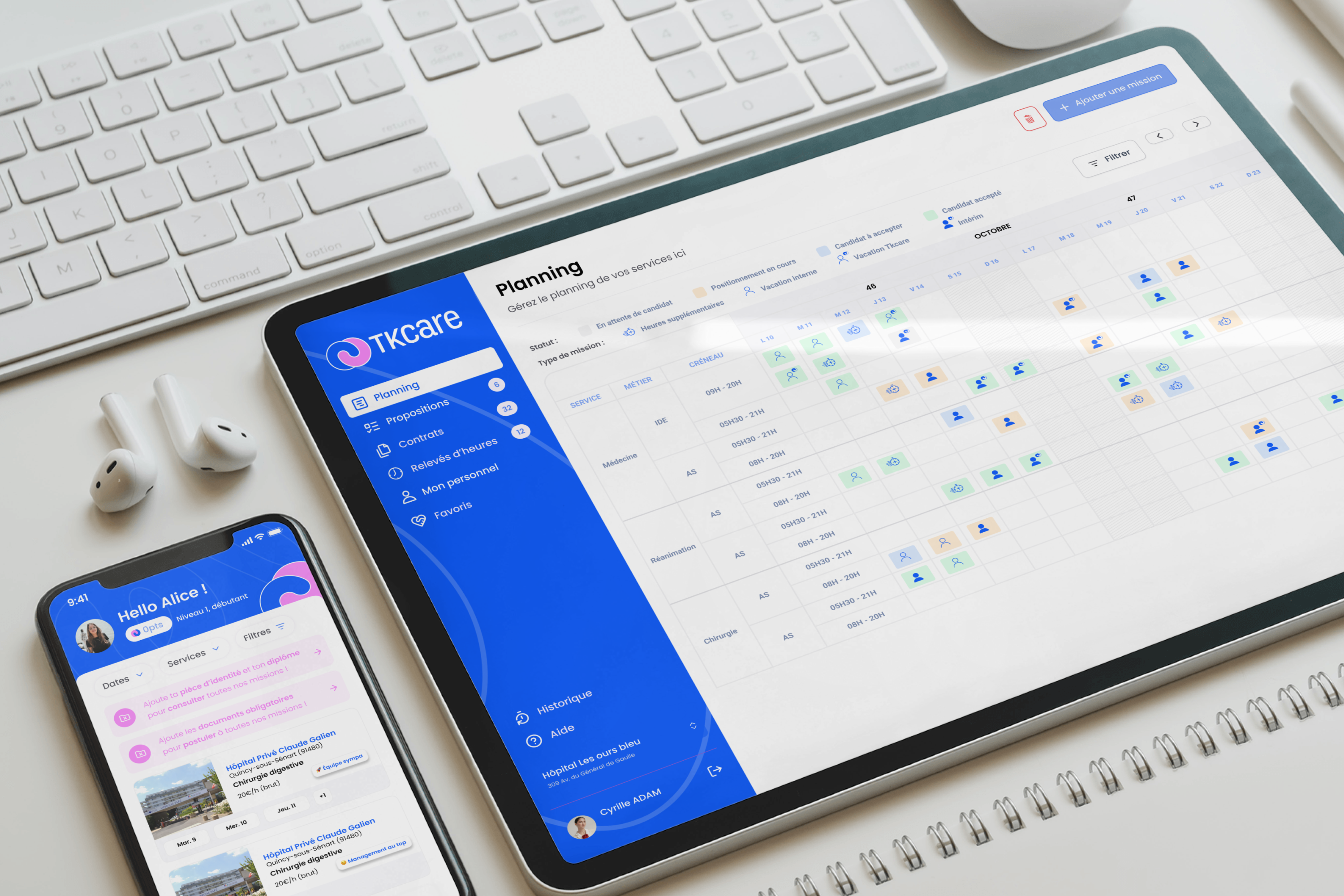 application tkcare sur mobile et tablette