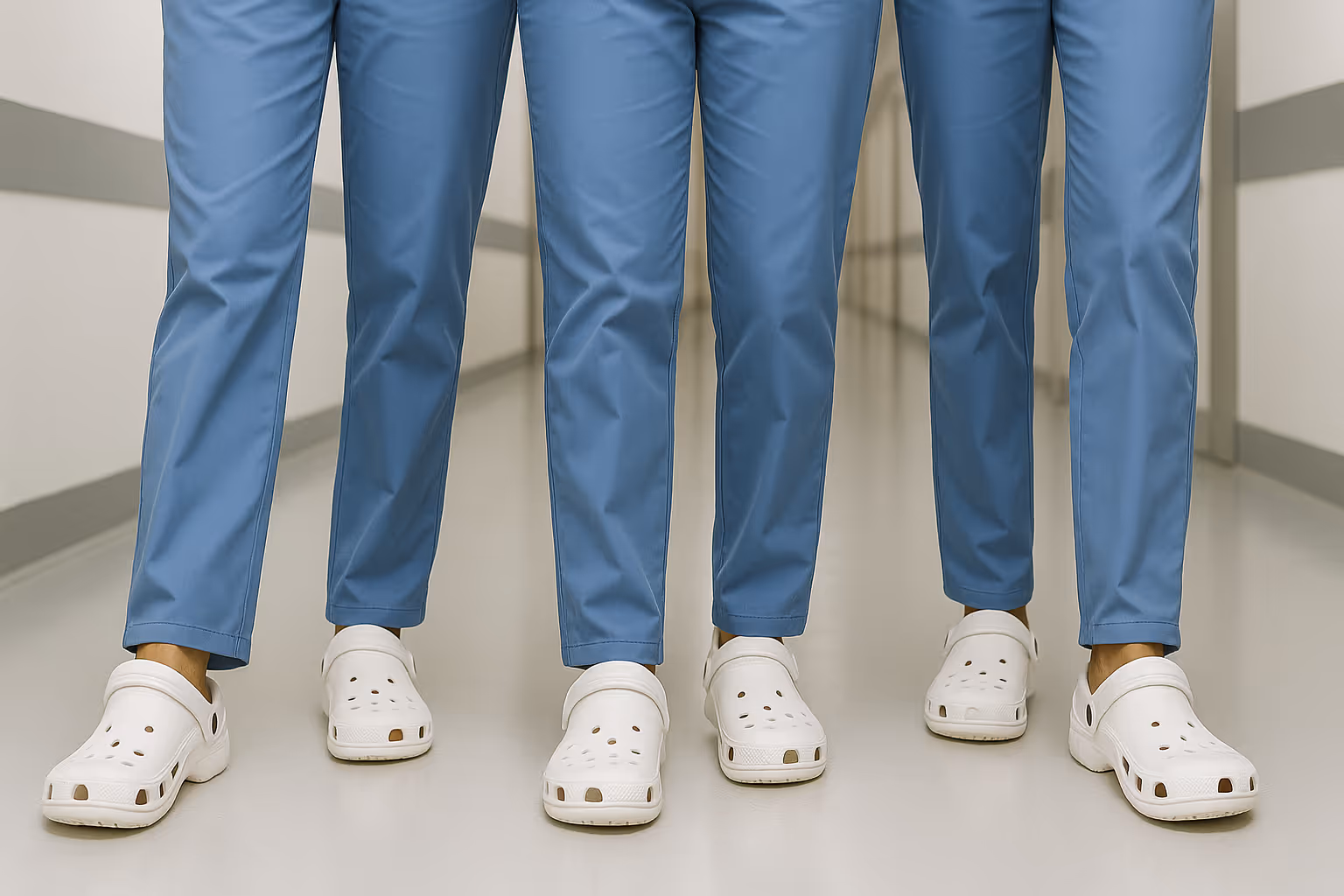 Infirmières en crocs dans un couloir d'hôpital