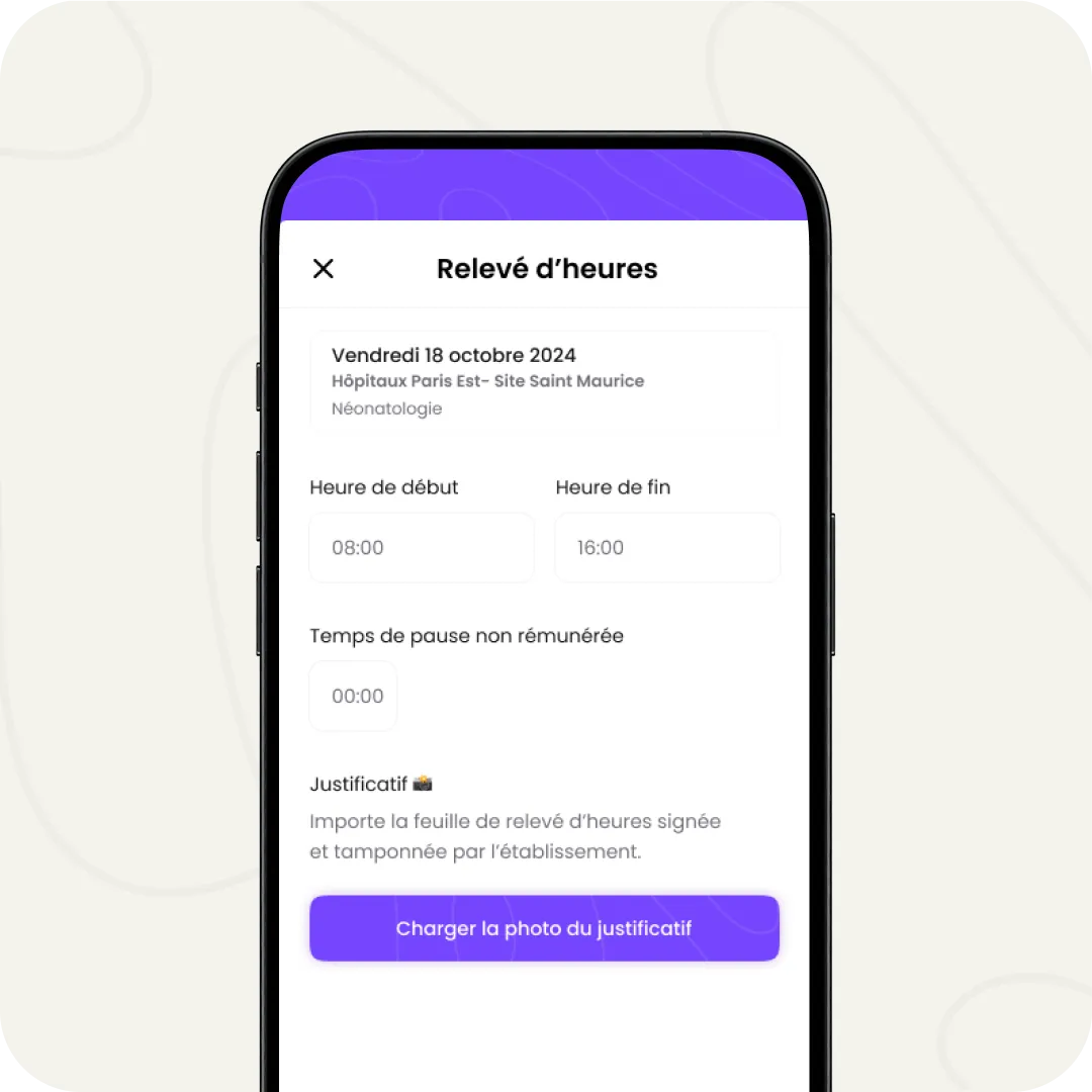 application tkcare - relevé d'heures