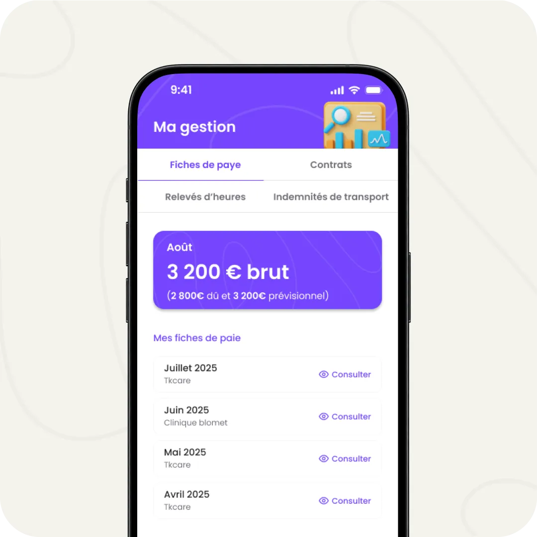 application tkcare - fiche de paye
