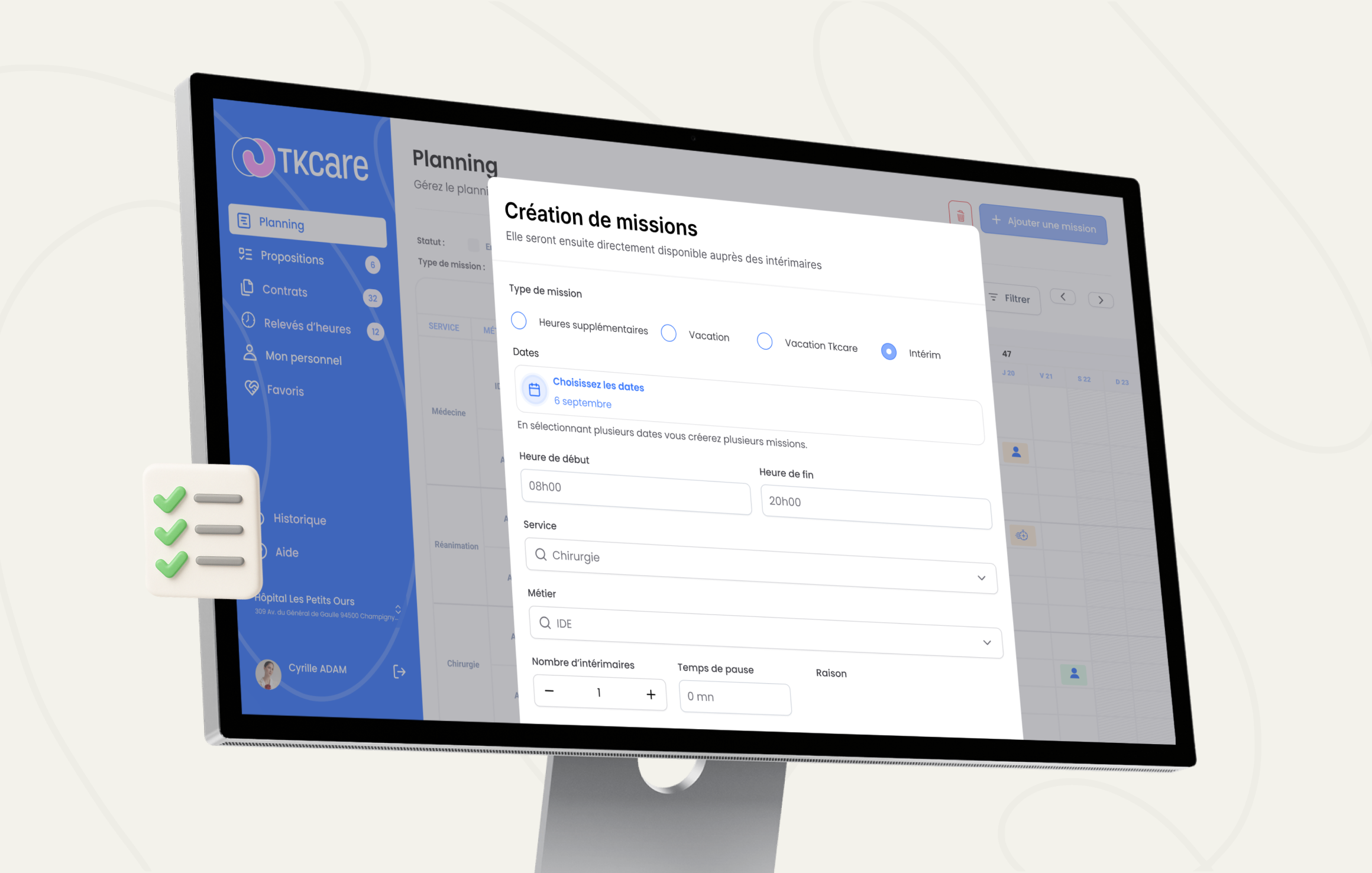 application tkcare desktop ajouter un besoin