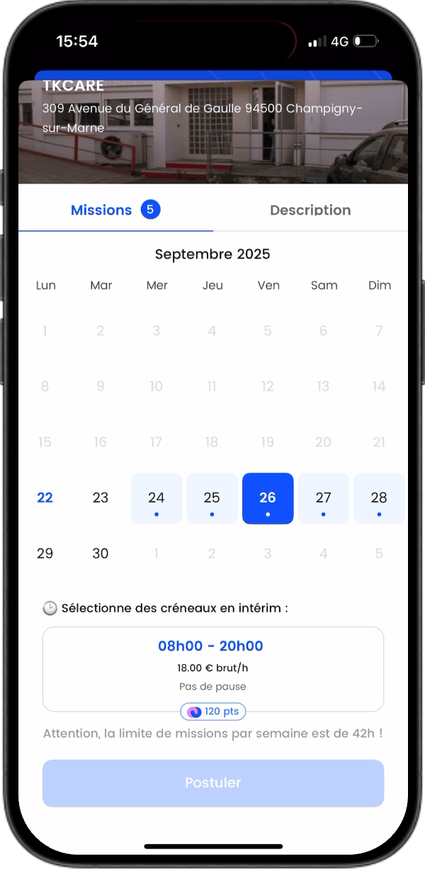 application tkcare - postuler à une mission