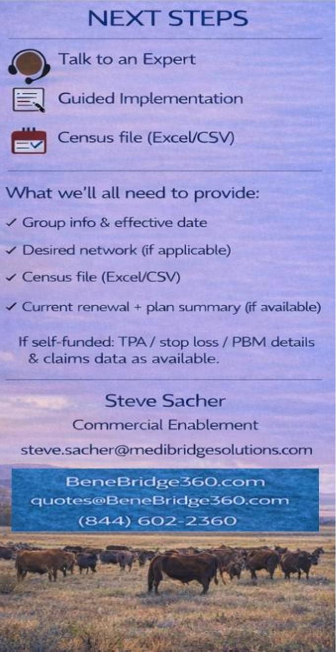 Visual showing next steps and contact details