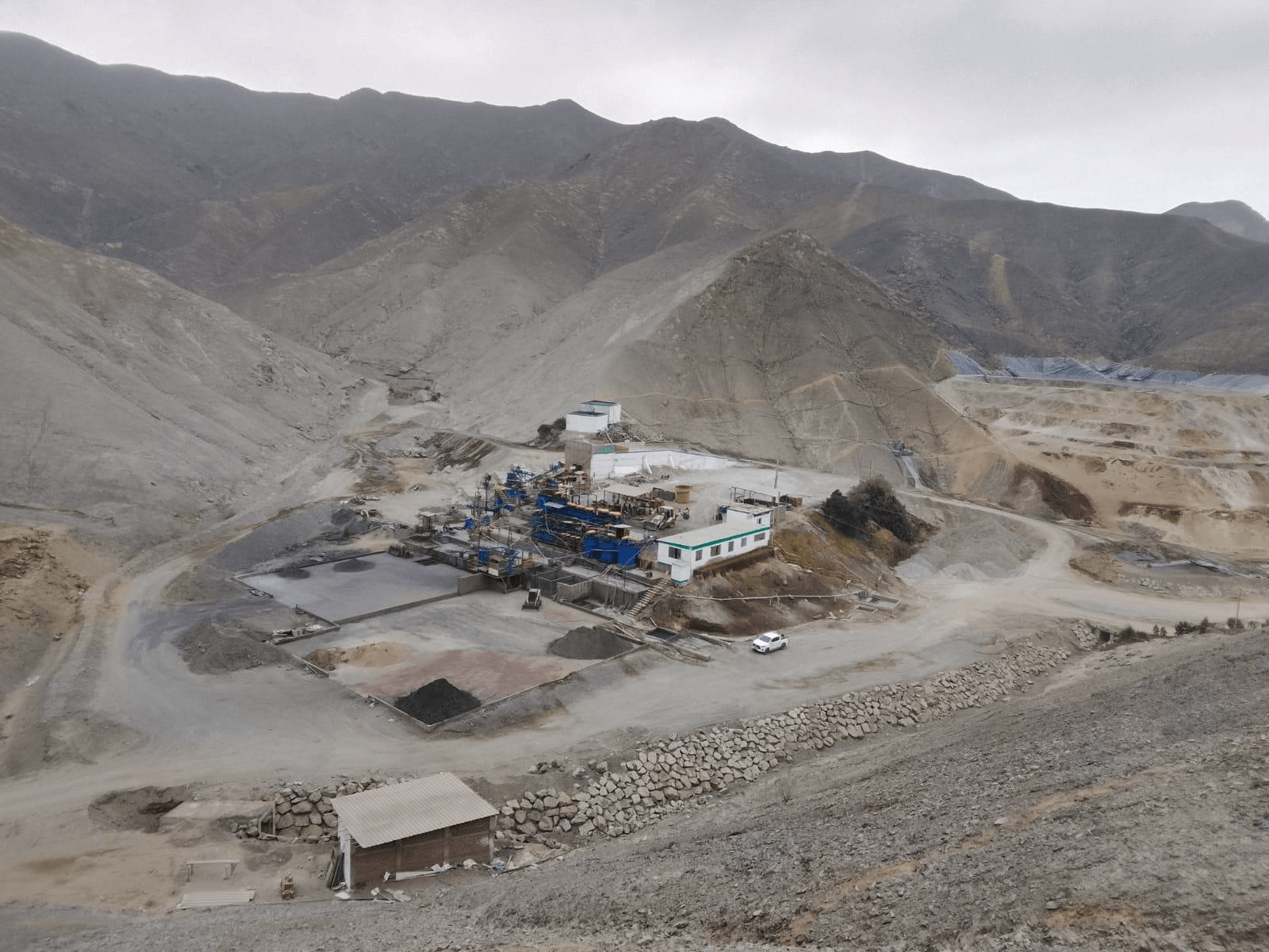 Water treatment and surrounding facilities at the Samanco Mineral Processing Plant in Peru.