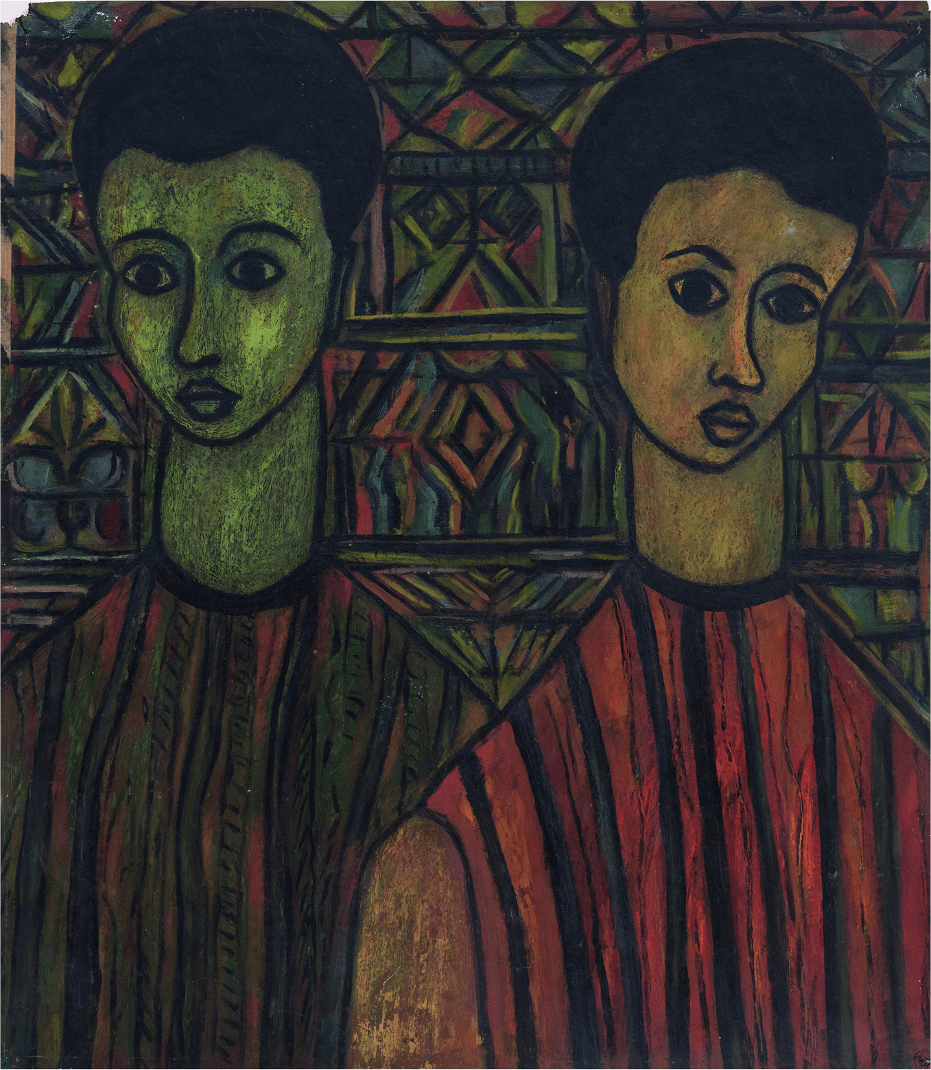 Couple peinture sur papier, 81 x 45 cm, 1952