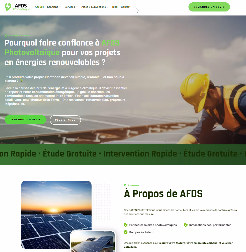 page accueil AFDS photovoltaïque