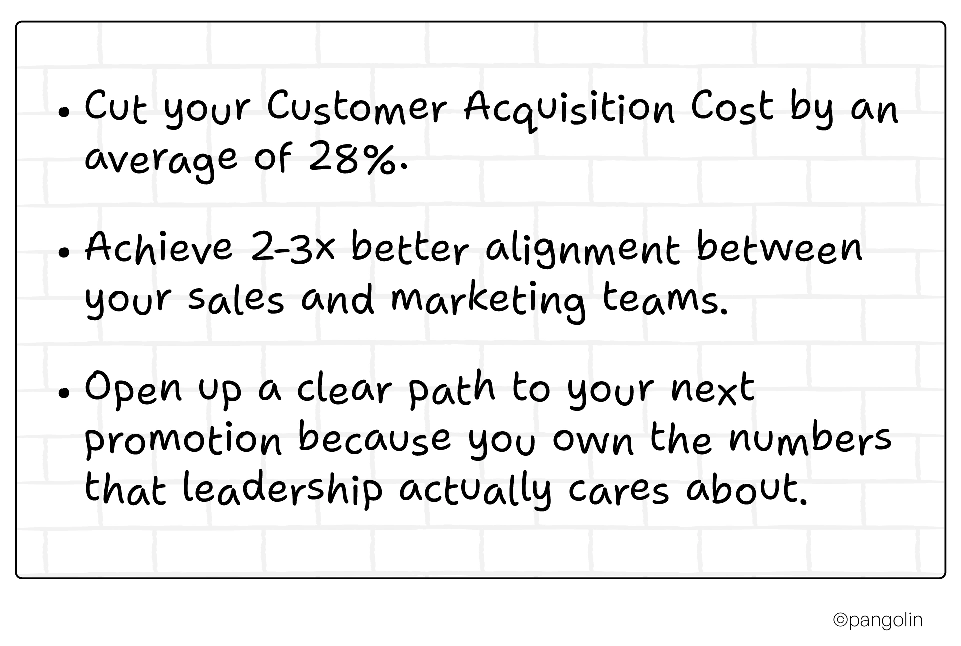 Three key benefits of proper CAC tracking for IT marketers: 28% average cost reduction, 2-3x better sales and marketing alignment, and clear path to promotion with data-driven metrics