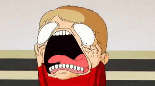 An animated GIF showing a boy in extreme agony and shock yelling and shrieking with palms on his face.