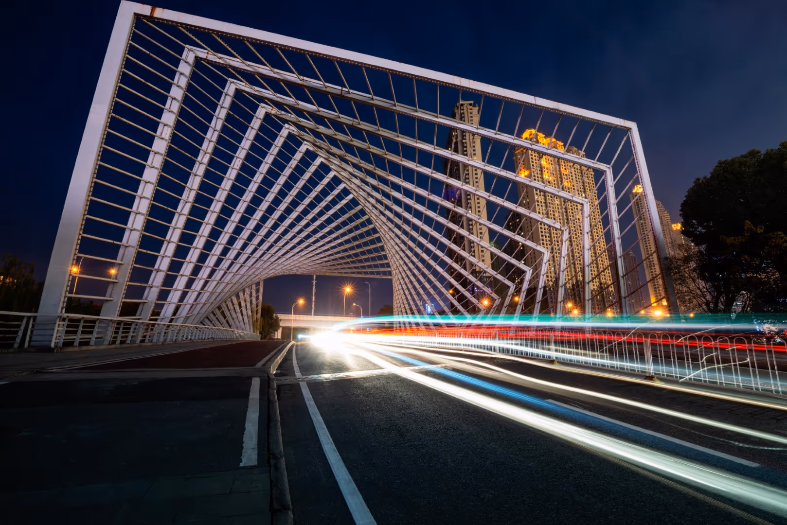 A bridge with a tunnel underneath it.