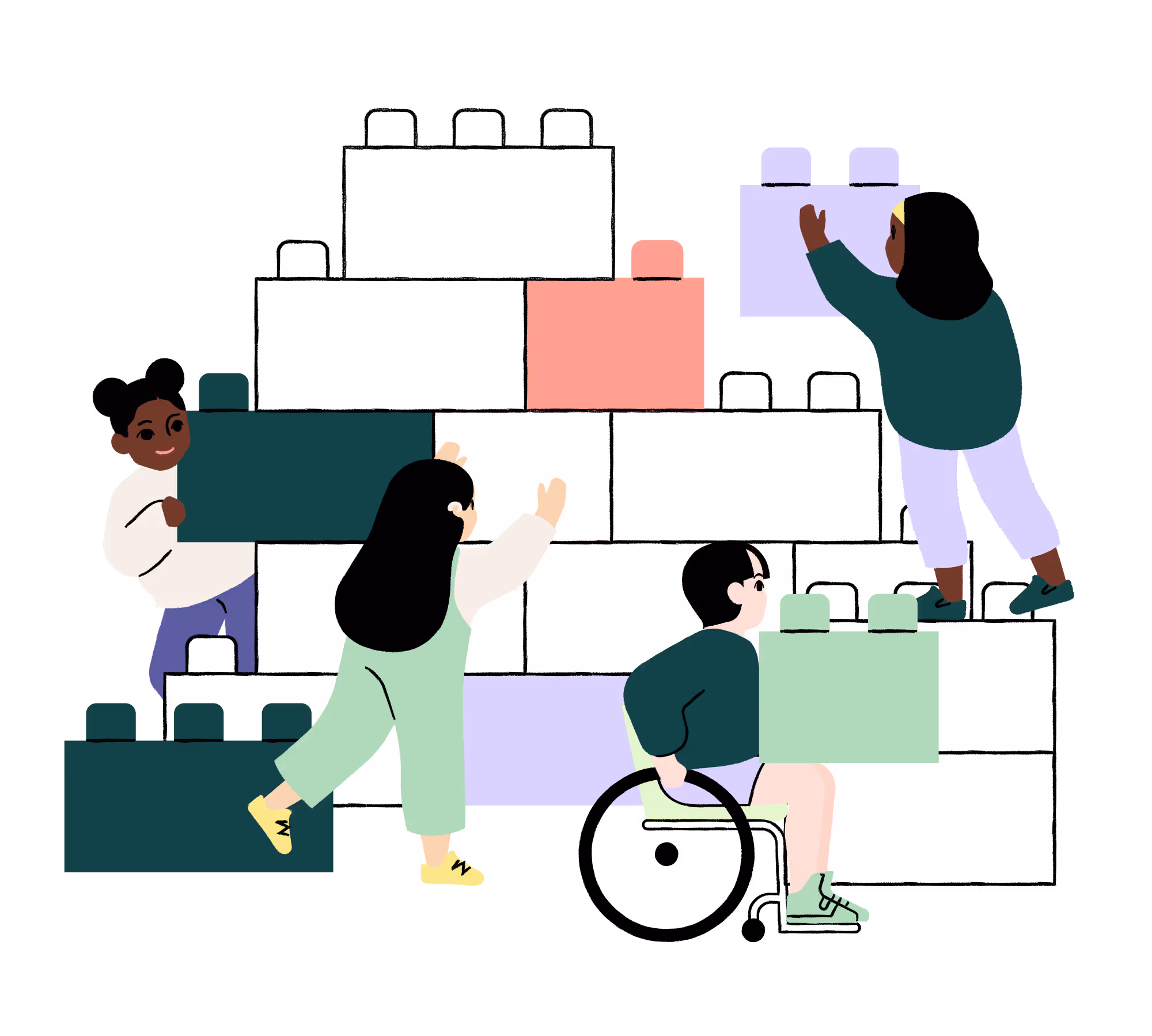 illustration of kids stacking building blocks
