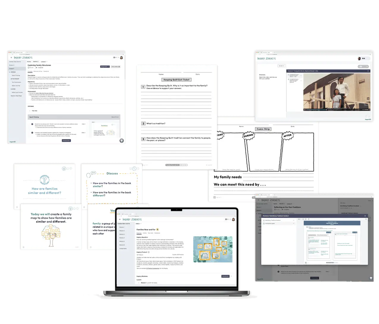 Screenshots of different assets of Inquiry Journeys
