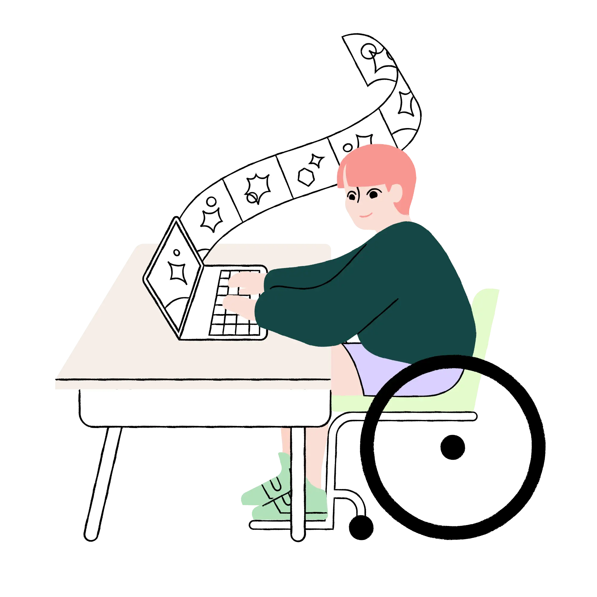 An illustration of a student on their keyboard