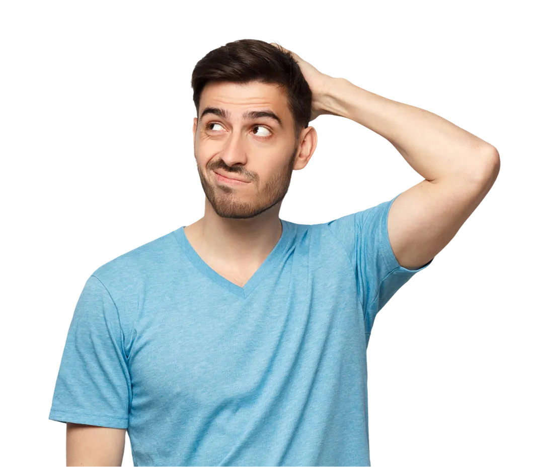 Man scratching his head with a confused expression