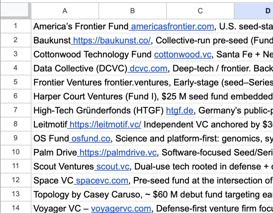 Frontier tech excel list