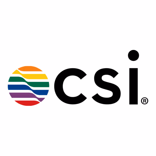 CSI logo with a circle on the left consisting of horizontal rainbow-colored stripes and the lowercase letters 'csi' in black to the right.