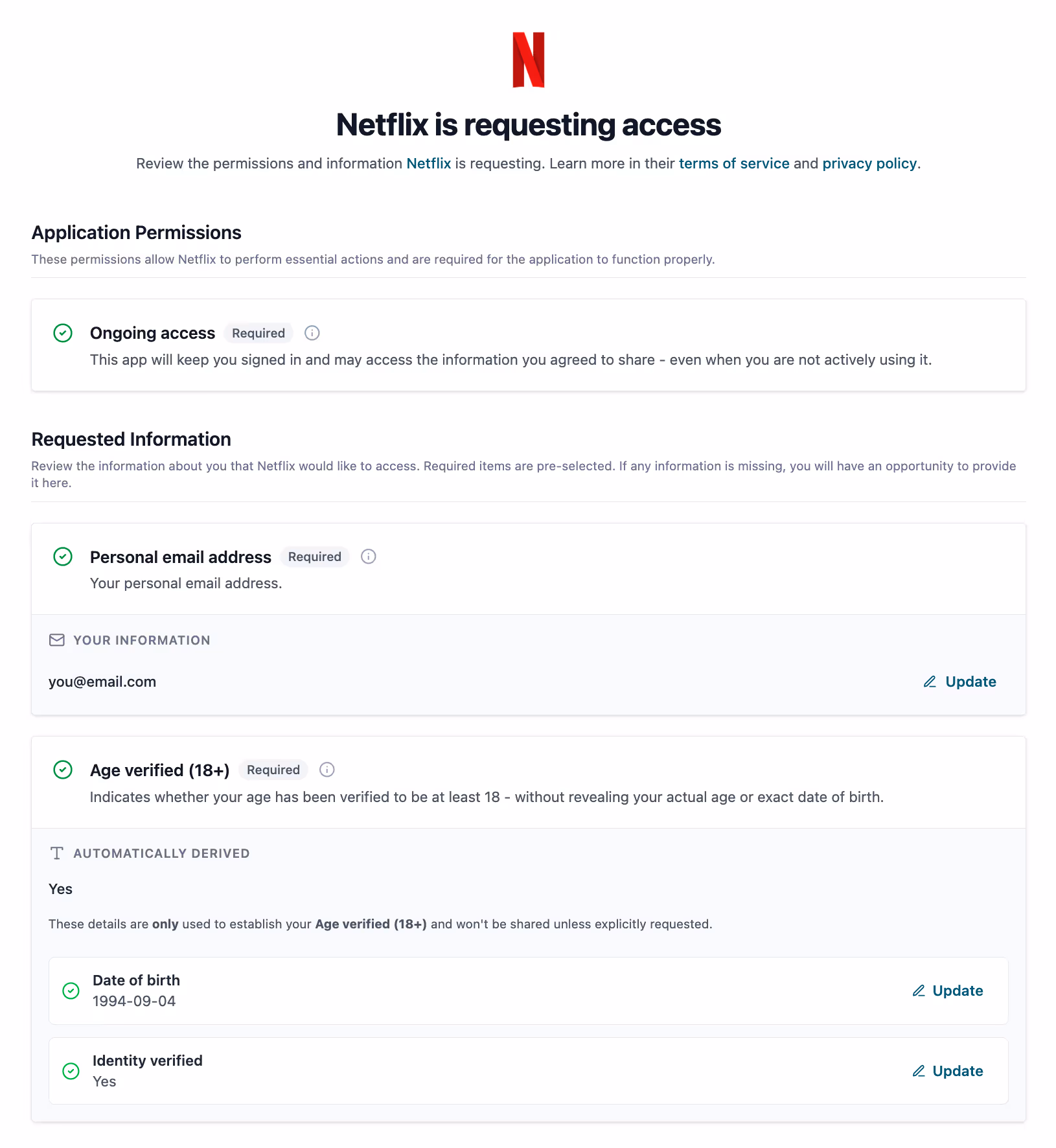 idity's laptop-size consent screen where an app is asking a user for permissions. 