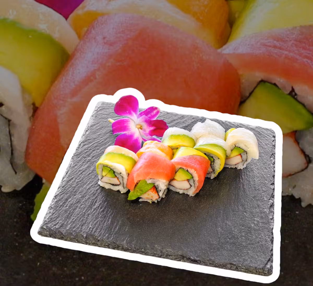 Rainbow Roll Served on a plate