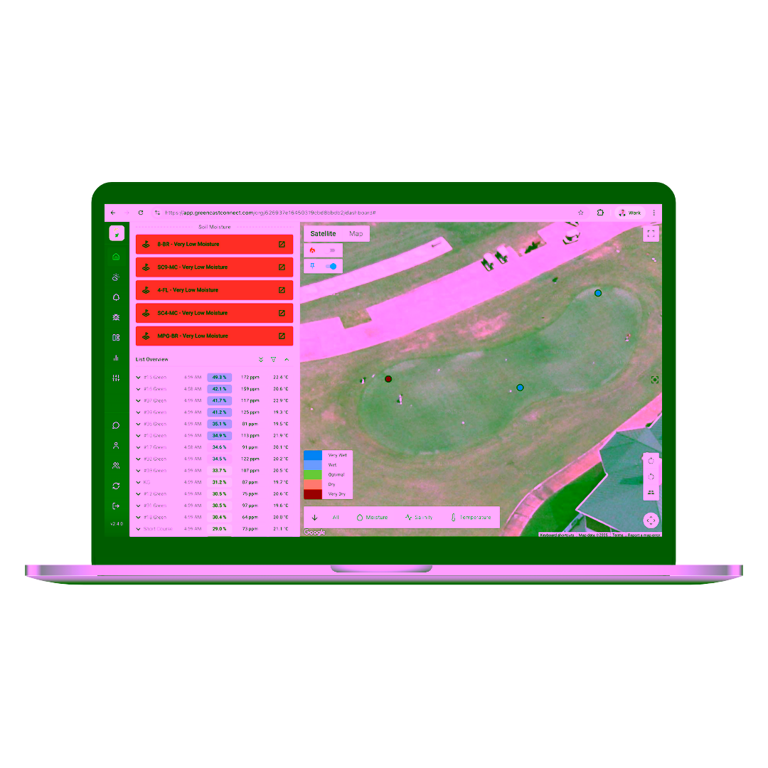 Desktop Mockup showing moisture levels on a golf course