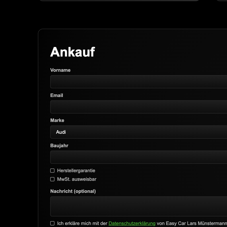 Ankaufsformular für den Verkauf von Elektroautos online ausfüllen