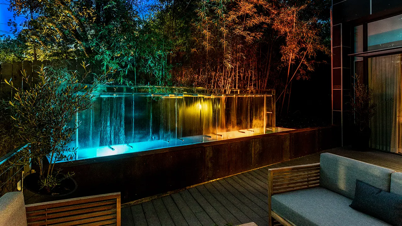 Treehouse Water Feature Night