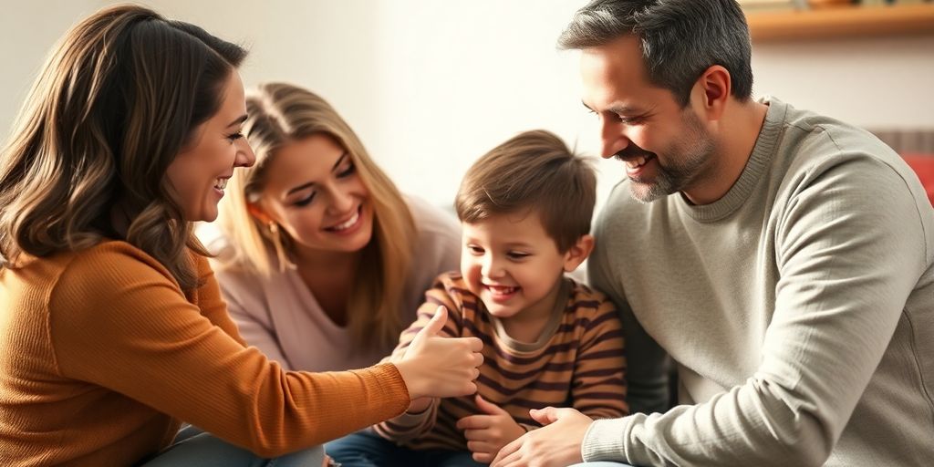 Family engaging with a child in a therapy session.