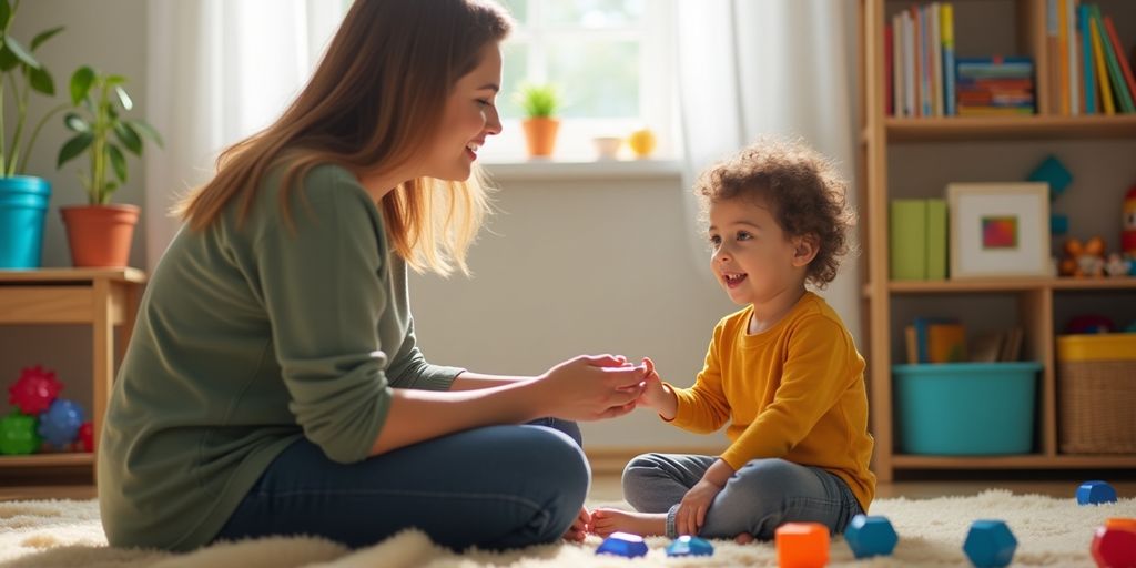 Child with therapist during ABA therapy session.