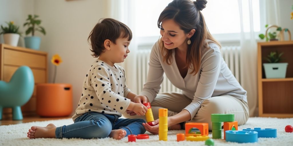 Child and therapist engaged in ABA therapy session.