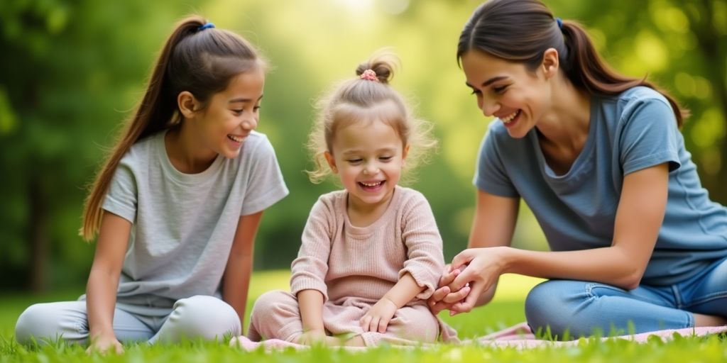 Family playing outdoors, promoting joy and connection.