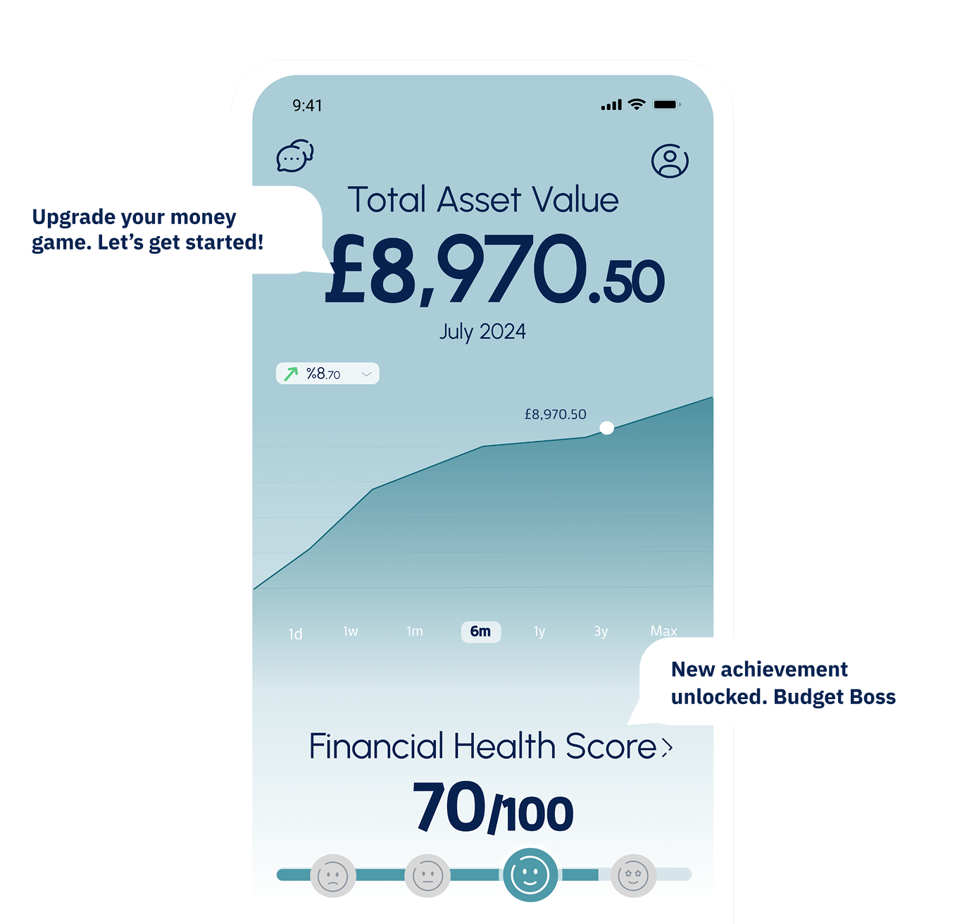 Count Finance application welcome screen with chat bubbles