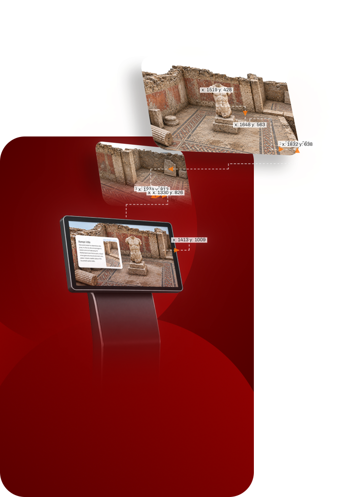 A captured Roman villa becomes an interactive experience on a touchscreen kiosk.