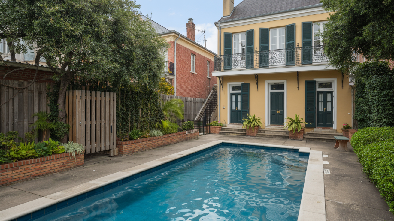 a pool in front of a house