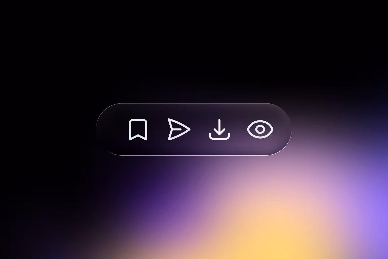  A purple-accented card showing a minimalist toolbar with icons for opening, saving, downloading, and sharing documents—emphasizing seamless access.