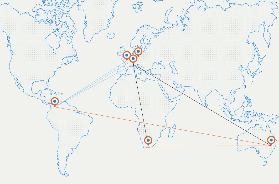 Weltkarte mit vernetzten Punkten