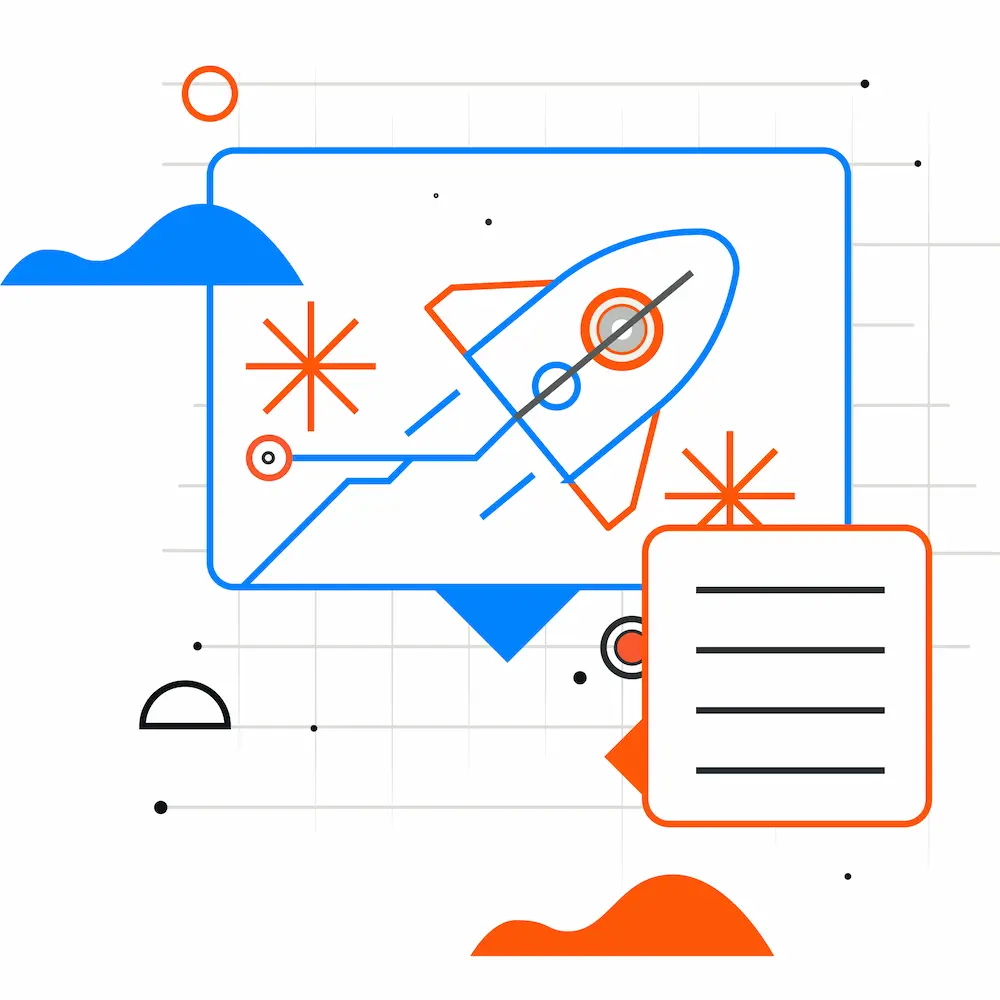 Abstrakte Visualisierung einer Rakete am Himmel