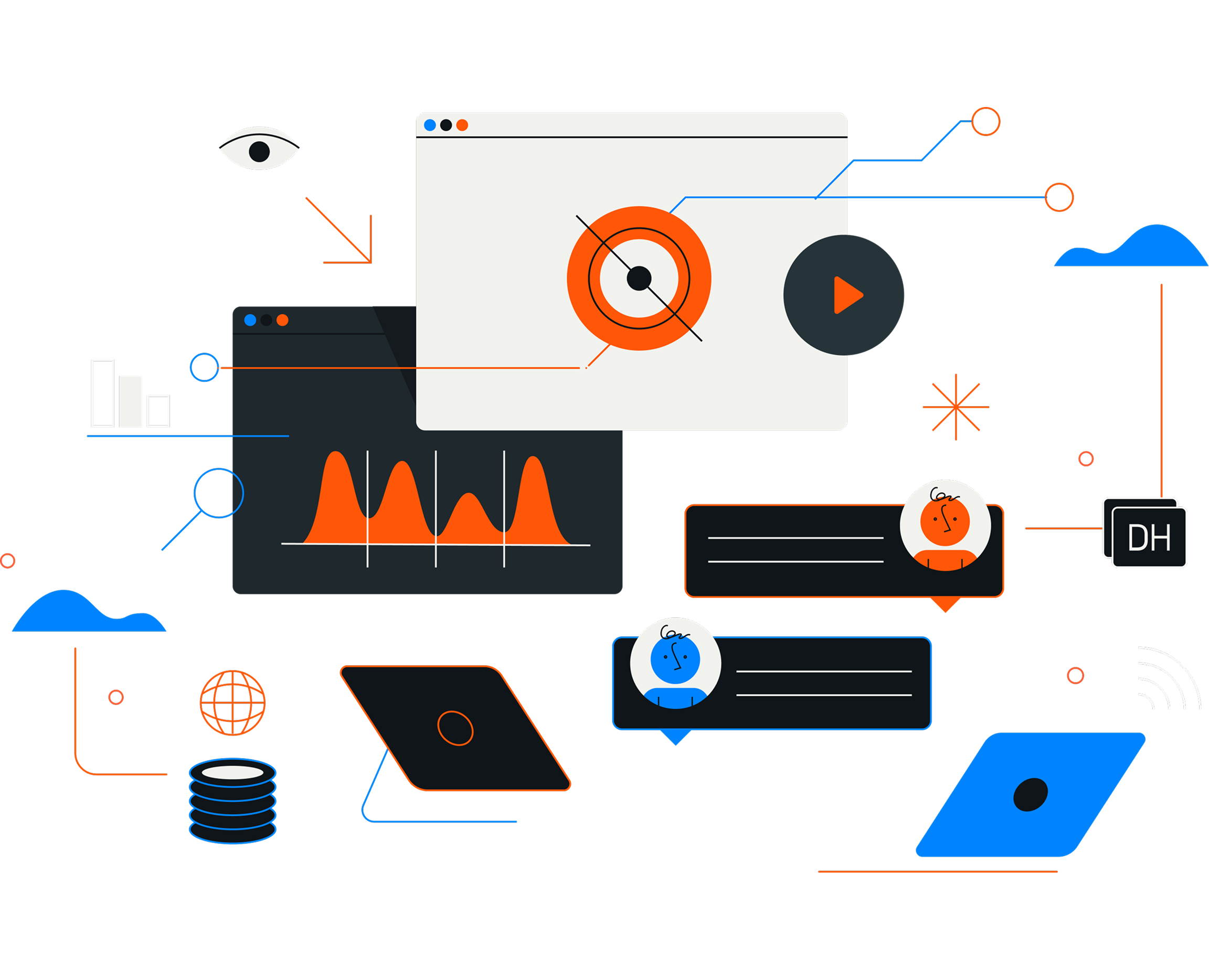 Abstrakte Darstellung der digitalen Services der Digitalagentur DauHerkert