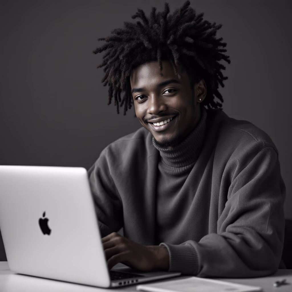 [headshot] image of satisfied student using a laptop