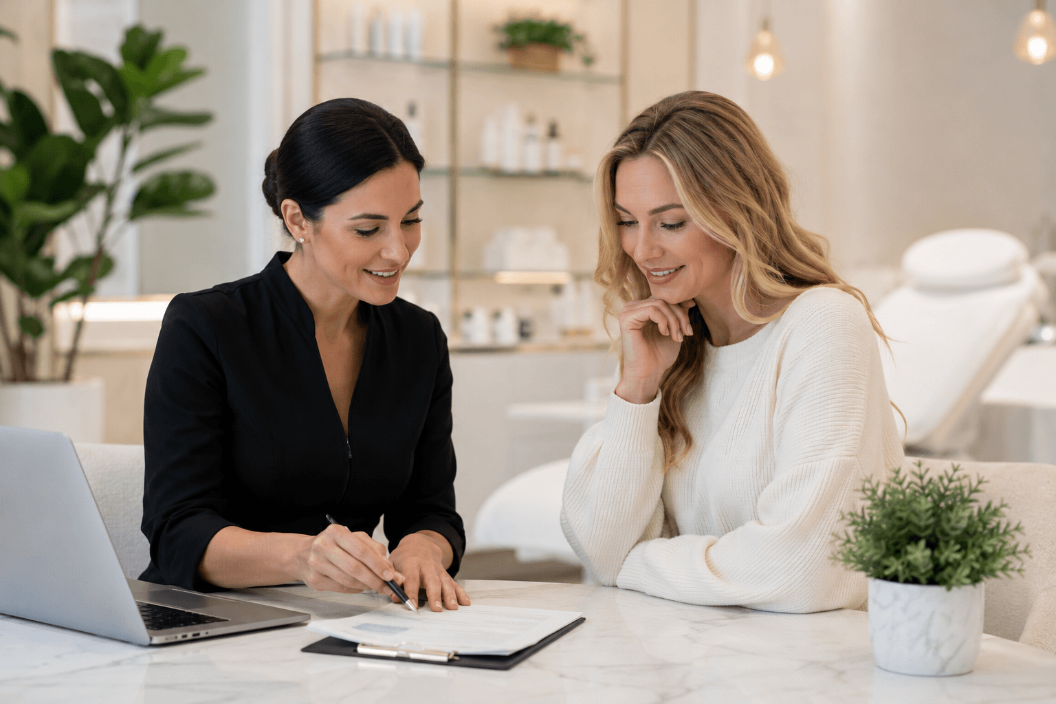 Medical aesthetic consulting strategy session focused on improving medspa patient retention and follow-up systems in the United States