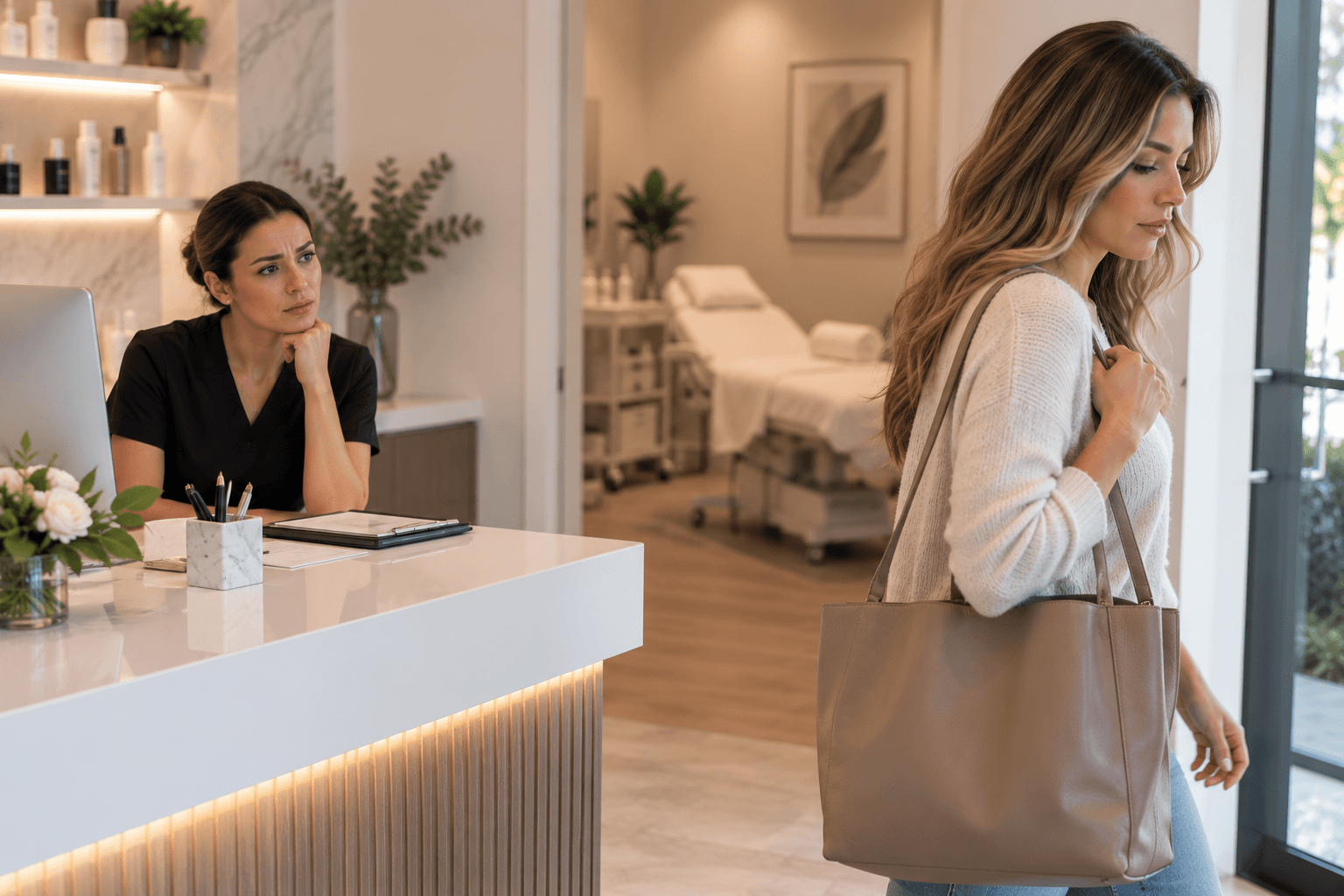 Medspa front desk team reviewing a patient retention management dashboard