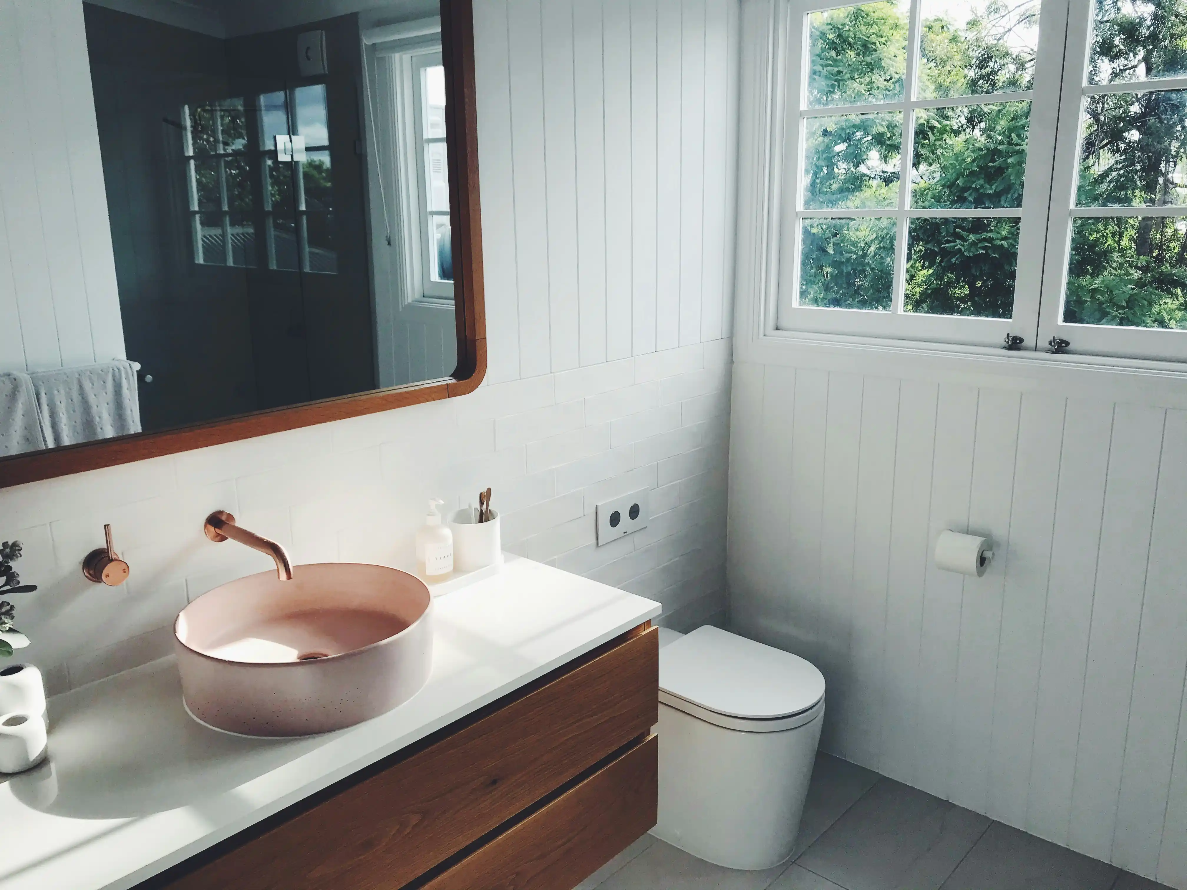 Small bathroom floating vanity frameless glass renovation Surrey White Rock BC