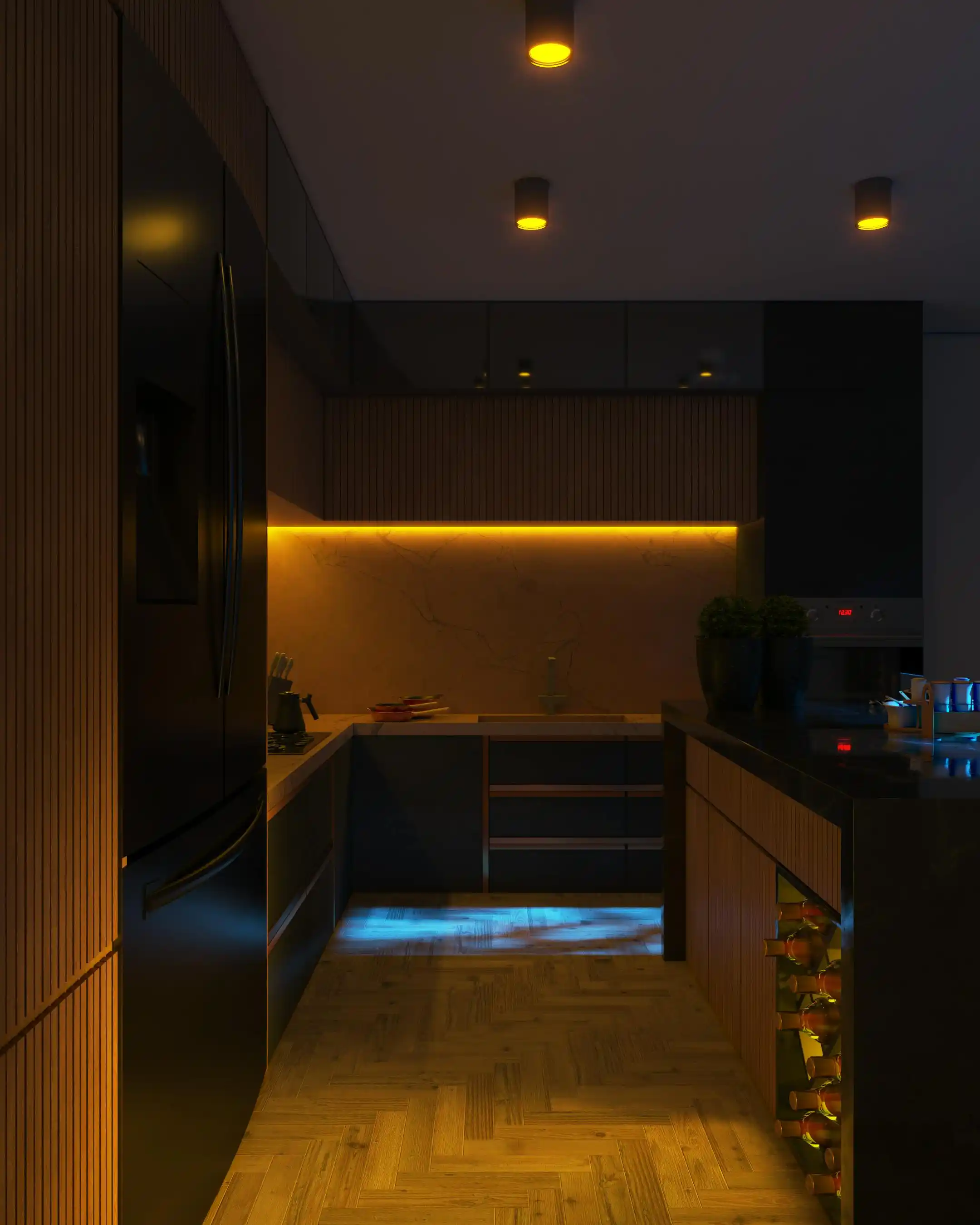 Under cabinet LED lighting kitchen countertop renovation