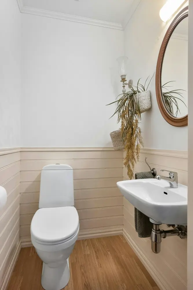 Bathroom raised panel wainscoting modern white renovation Surrey White Rock BC