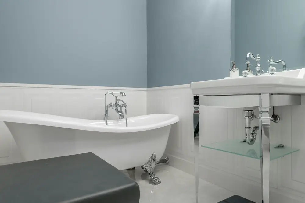 Bathroom trending wainscoting modern white renovation Surrey White Rock BC