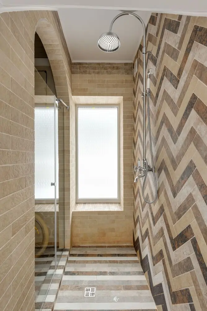 Herringbone tile pattern bathroom floor renovation Surrey White Rock Langley BC 2026