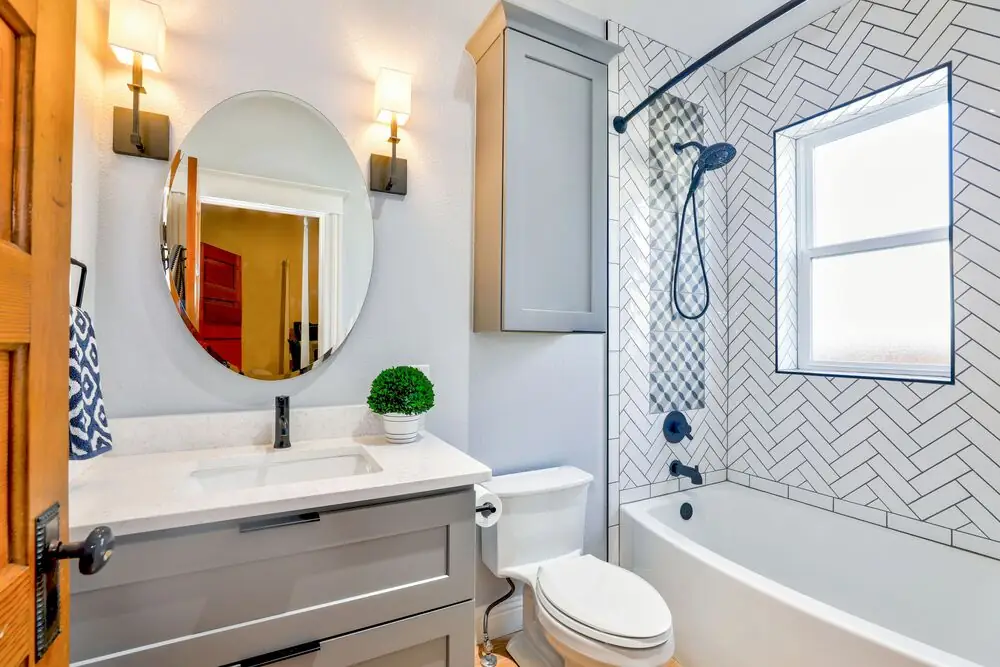 Chevron tile pattern shower wall renovation Surrey White Rock Langley BC 2026