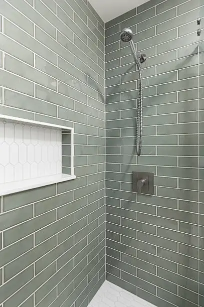 Sage green accent tile bathroom renovation Surrey White Rock Langley BC 2026